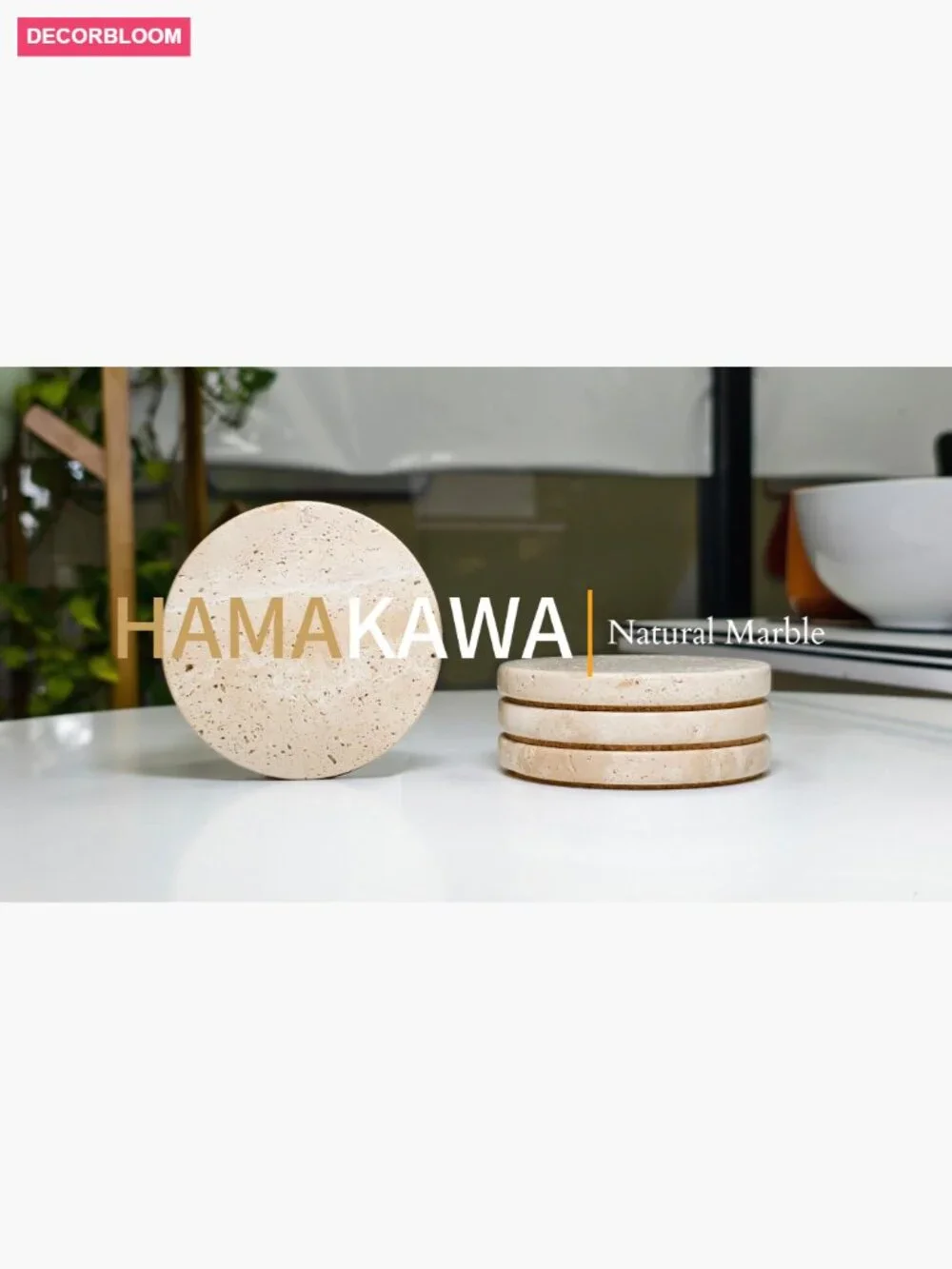 Set of 4 Natural Travertine Coasters, Stone Drink Coasters